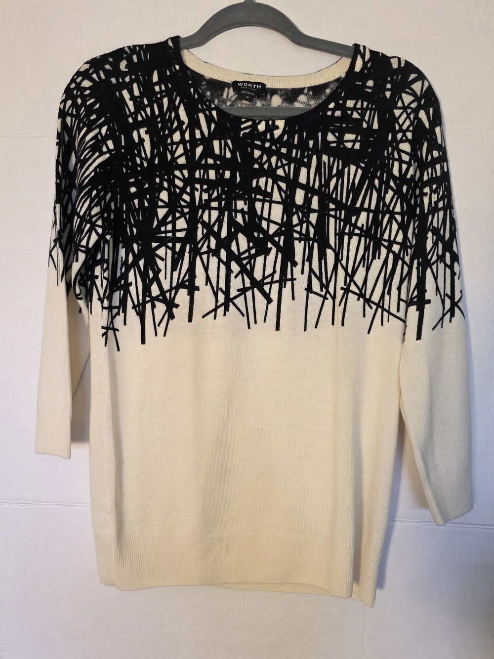 Worth New York 100% Wool Abstract Graphic Knit SweaterArt To Wear EUC Artsy